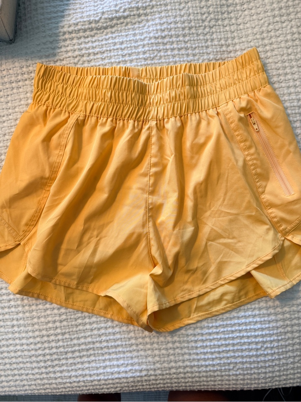 Women’s Yellow Elastic-Waist Active Shorts
